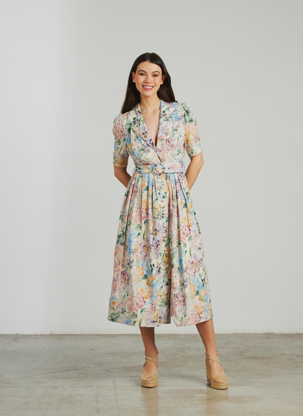 VESTIDO MIDI BORDADO CINTURÓN