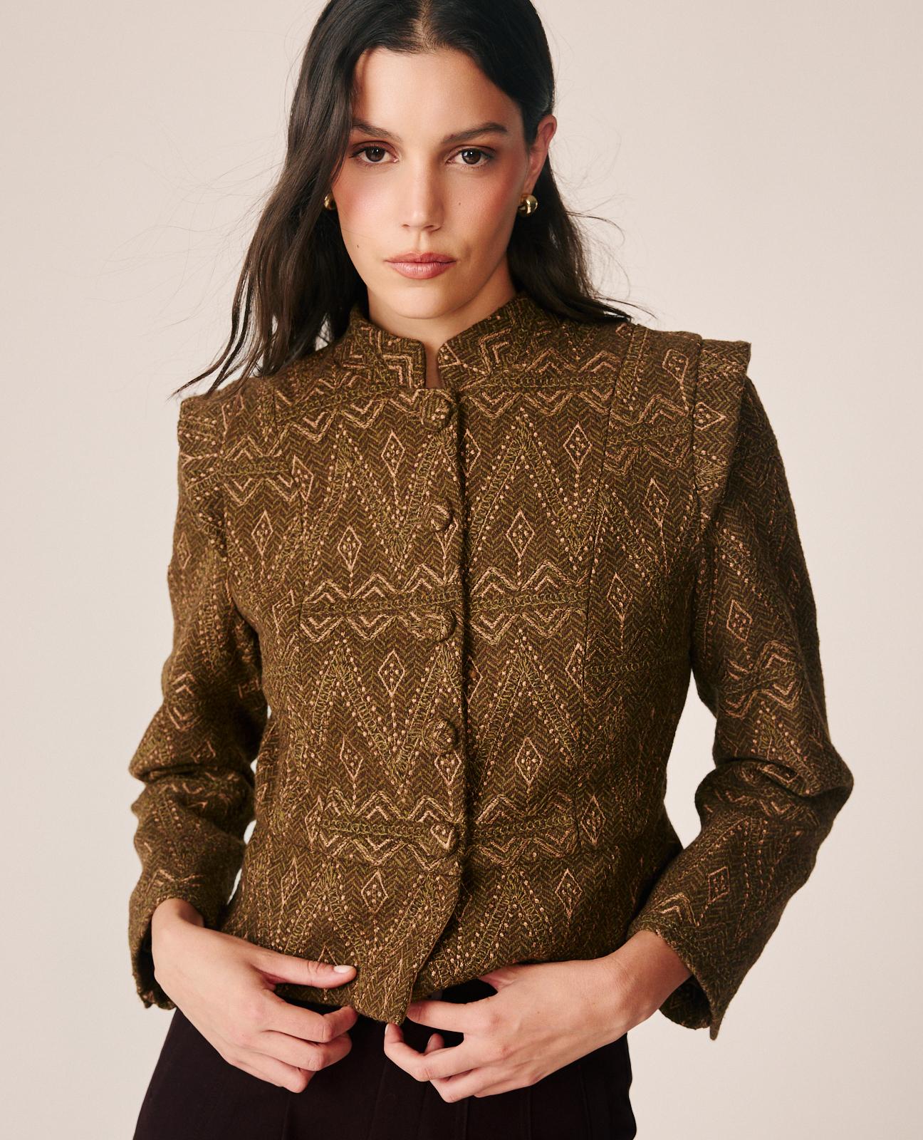 CHAQUETA JACQUARD ESTAMPADO GEOMÉTRICO