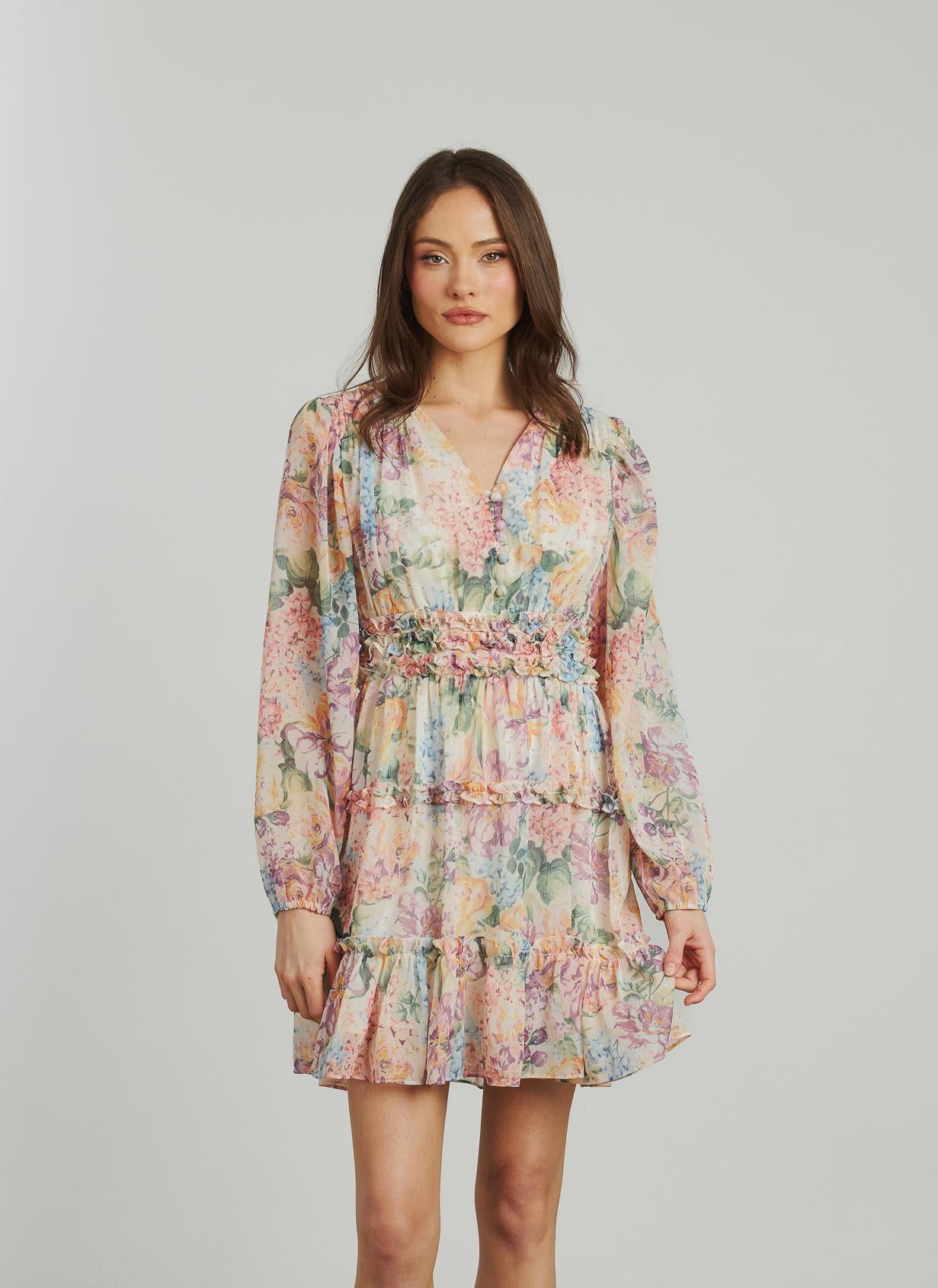 SHORT DRESS WITH RUFFLED PRINT