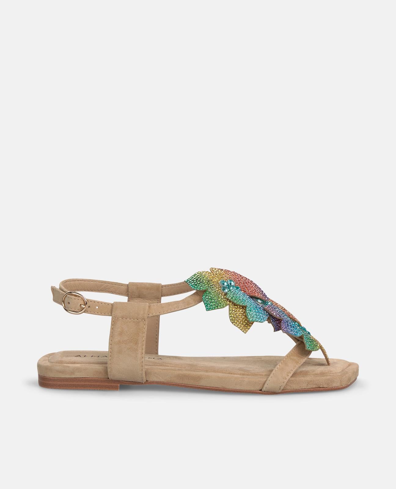 FLAT SANDALS WITH FLOWERS ON THE FRONT