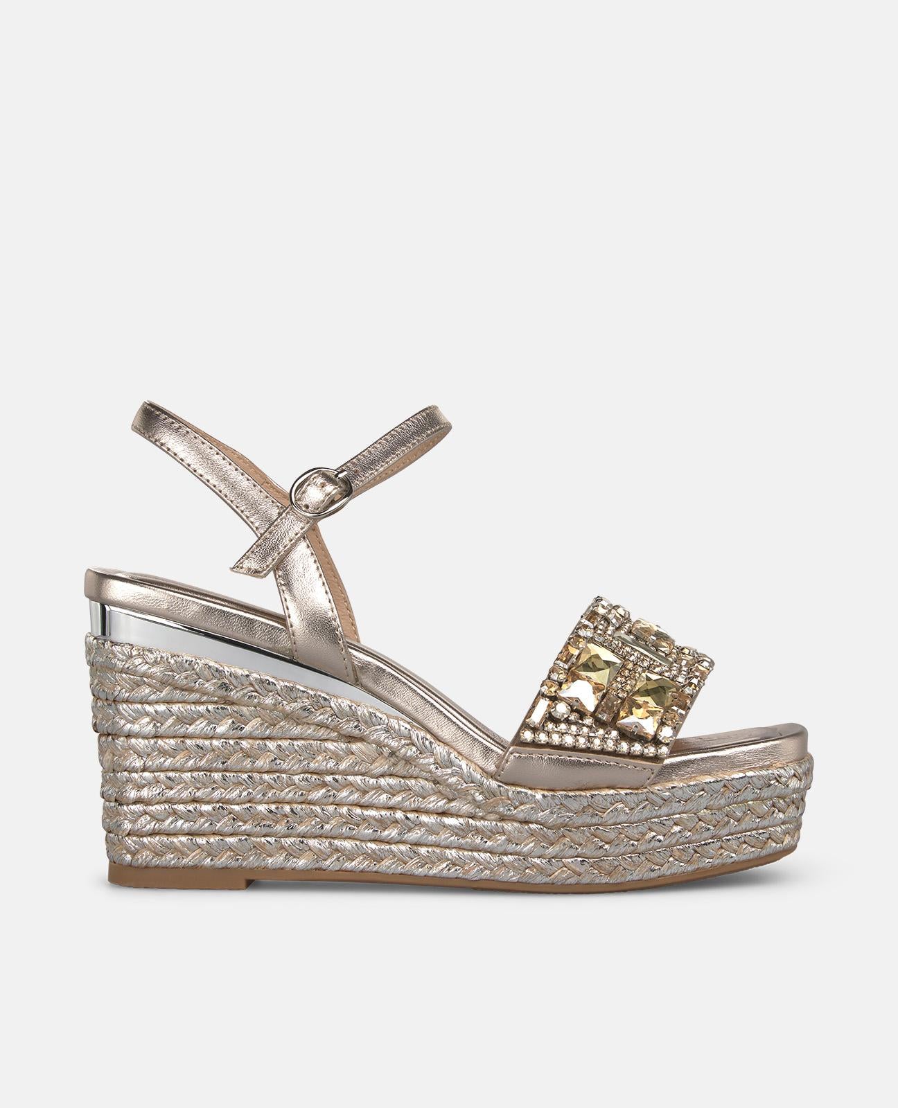 ESPARTO WEDGE SANDAL WITH BEADED STRAP