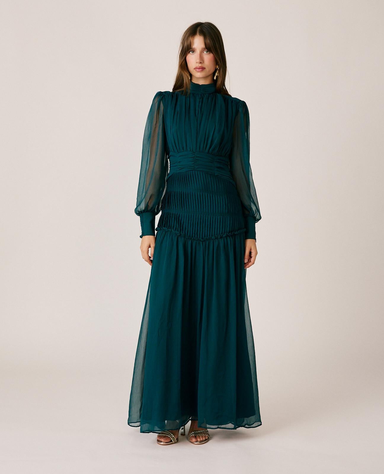 VESTIDO LARGO GASA PLISADO