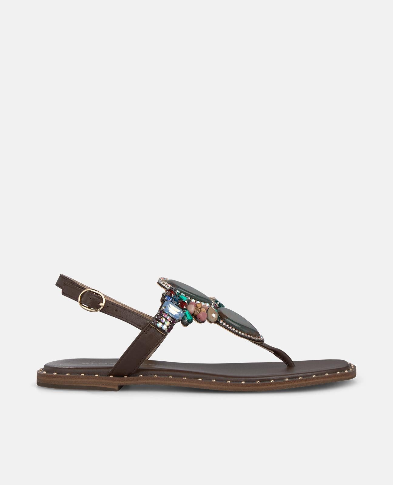 SANDALIA PLANA PEDRERÍA DEDO