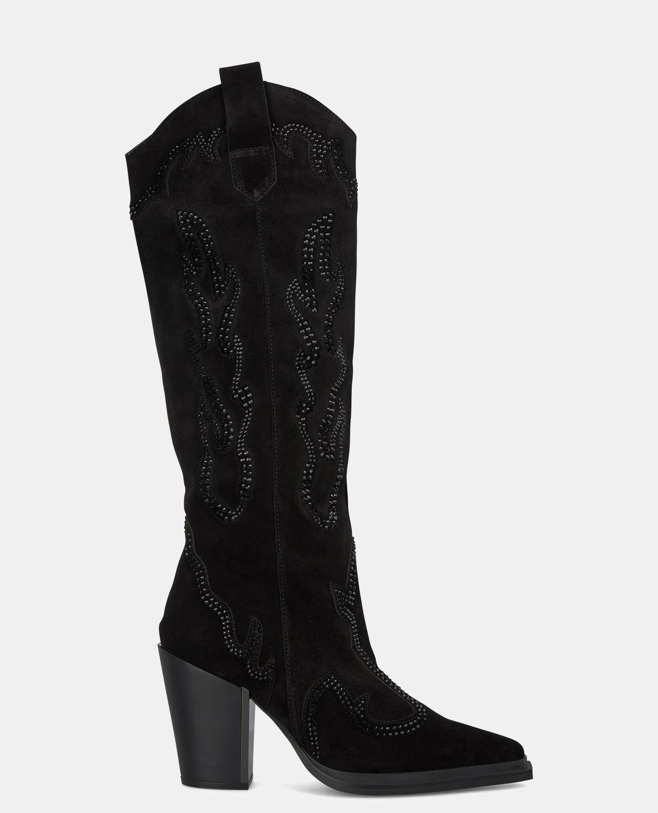 BOTA DE TORNOZELO COM BICO PONTIAGUDO E SALTO BRILHANTE