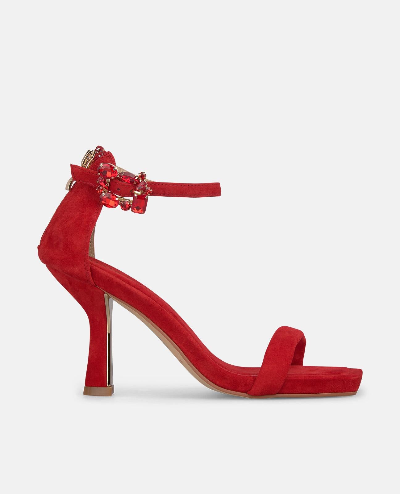 SANDÁLIA DE SALTO COM TIRA METALIZADA