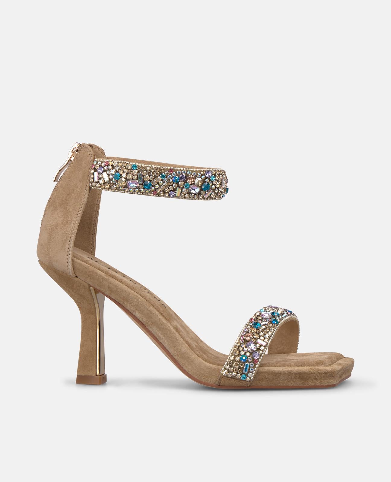 DOUBLE STRAP SANDAL WITH JEWEL EFFECT