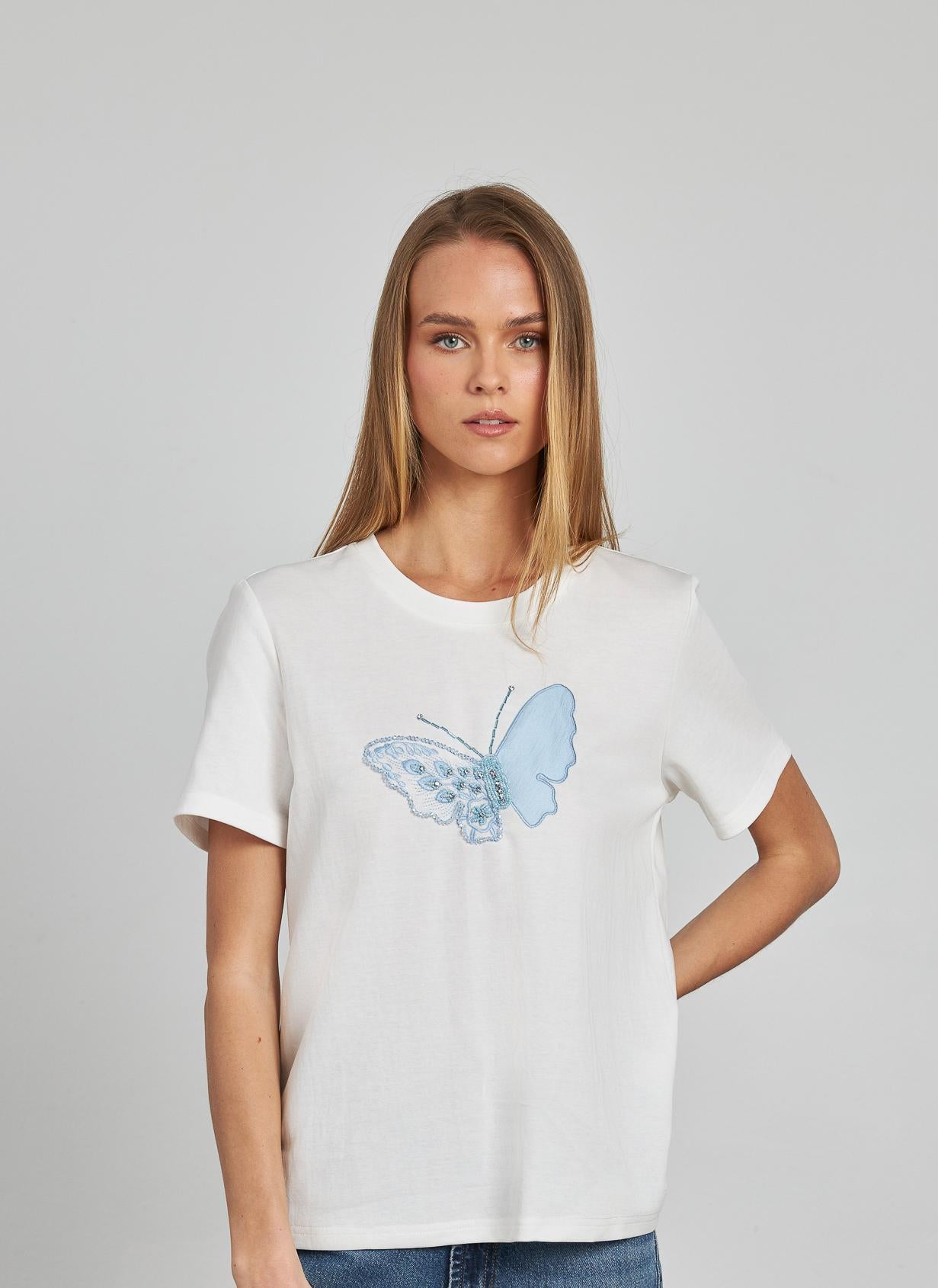 EMBROIDERED BUTTERFLY T-SHIRT