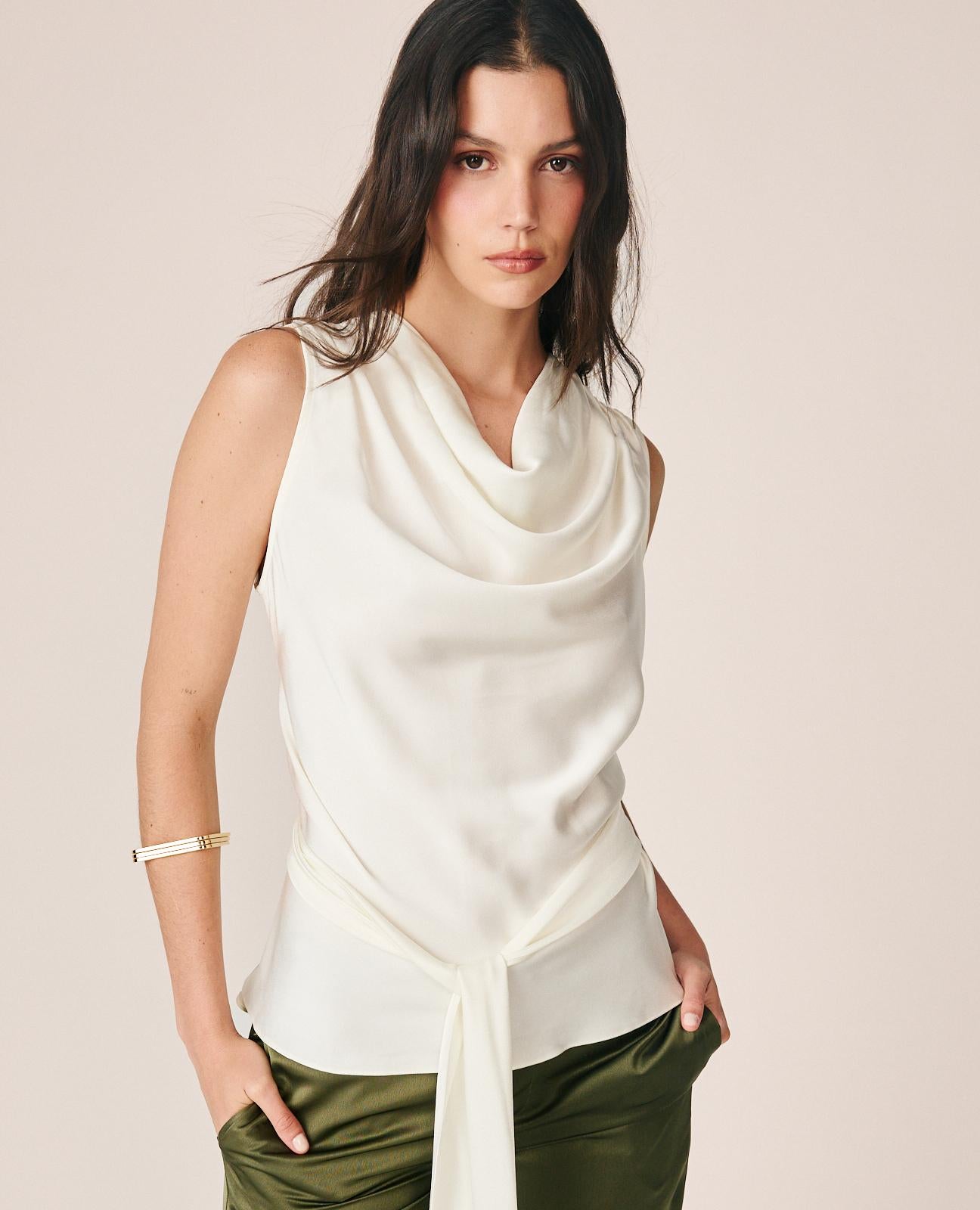 BLUSA SATÉN LAZADA EN CINTURA