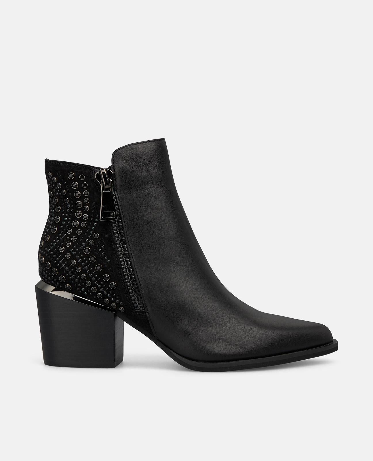 ANKLE BOOTS HEELED WITH STUDS AND RHINESTONES