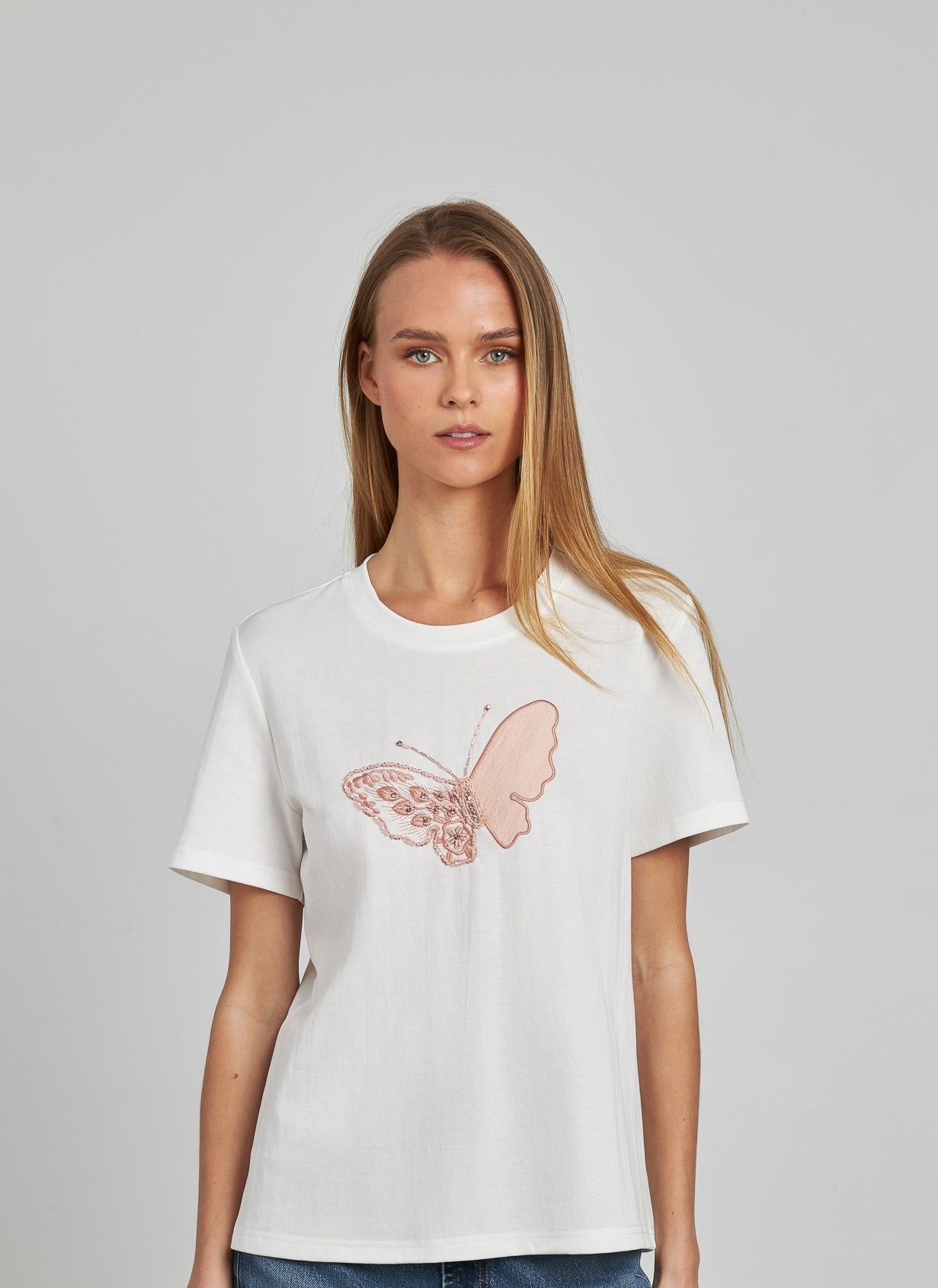 EMBROIDERED BUTTERFLY T-SHIRT