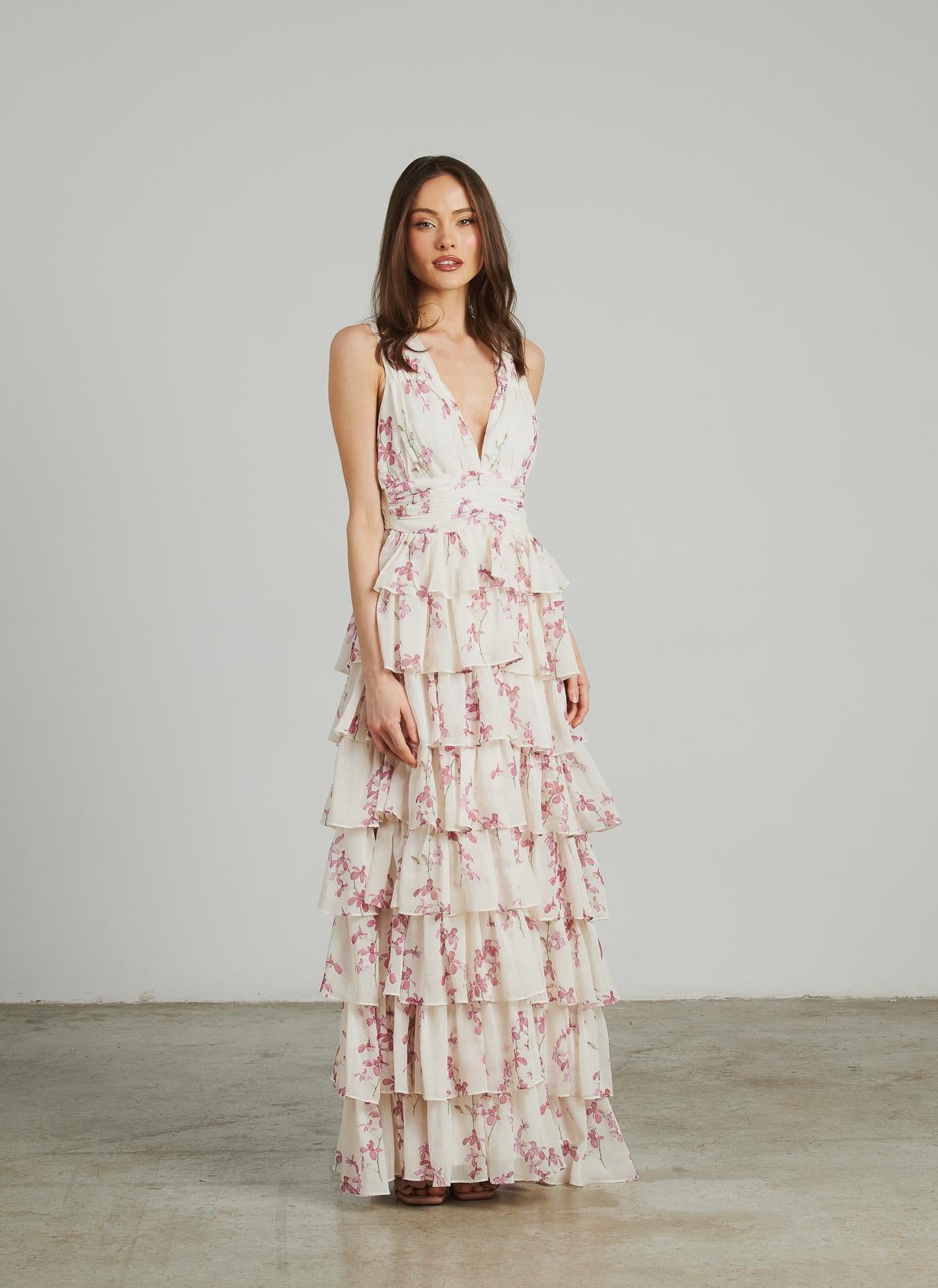 LONG DRESS WITH RUFFLED STRAPS