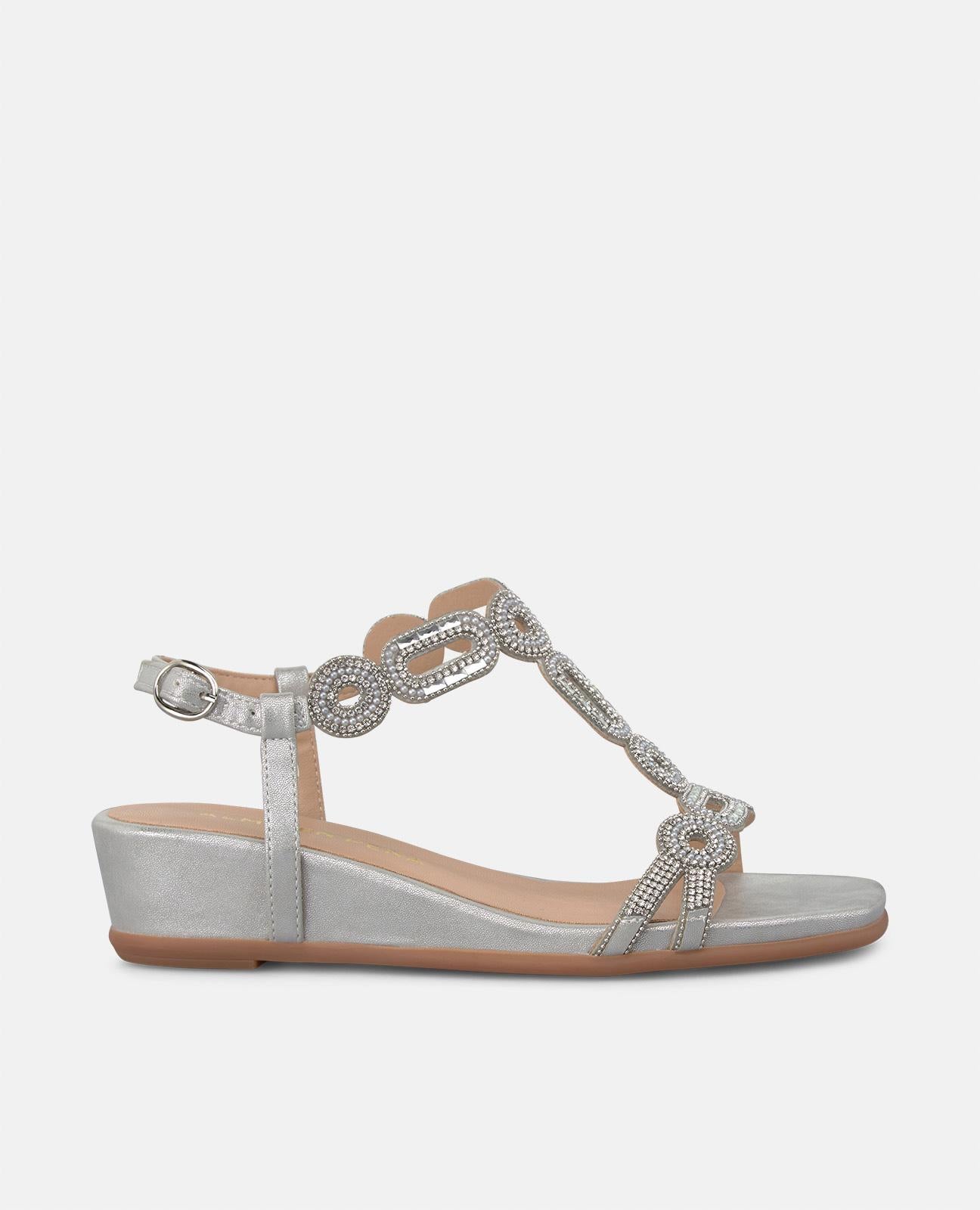 LOW WEDGE SANDAL WITH RHINESTONES