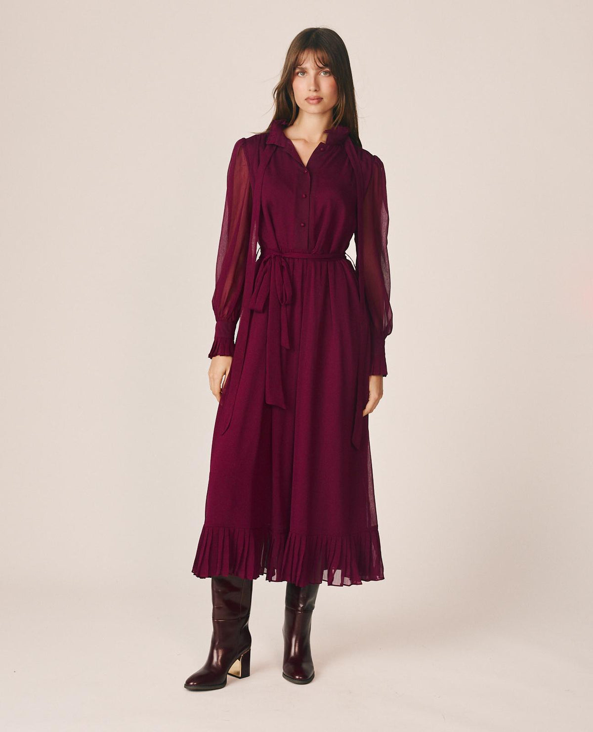VESTIDO MIDI GASA CUELLO CAMISERO