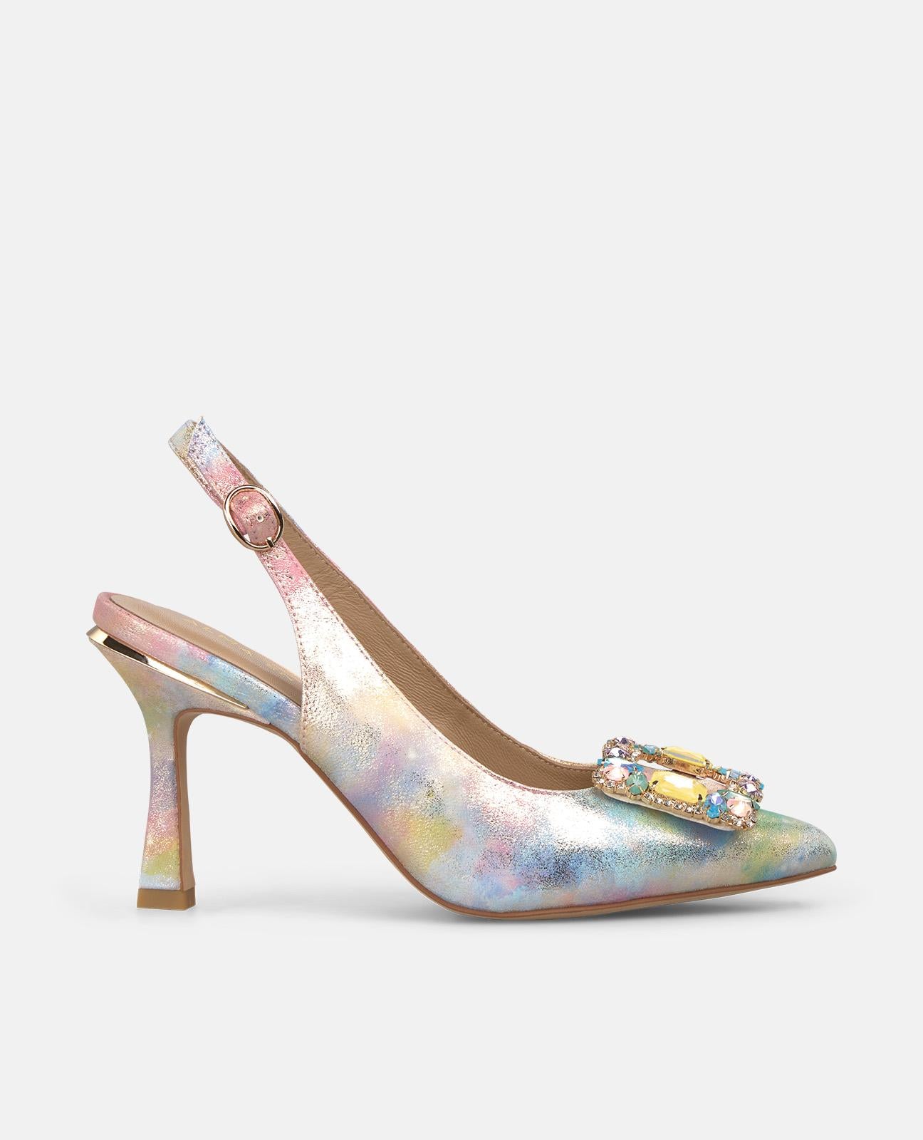 SALON DESTALONADO CON HEBILLA PEDRERIA MULTICOLOR