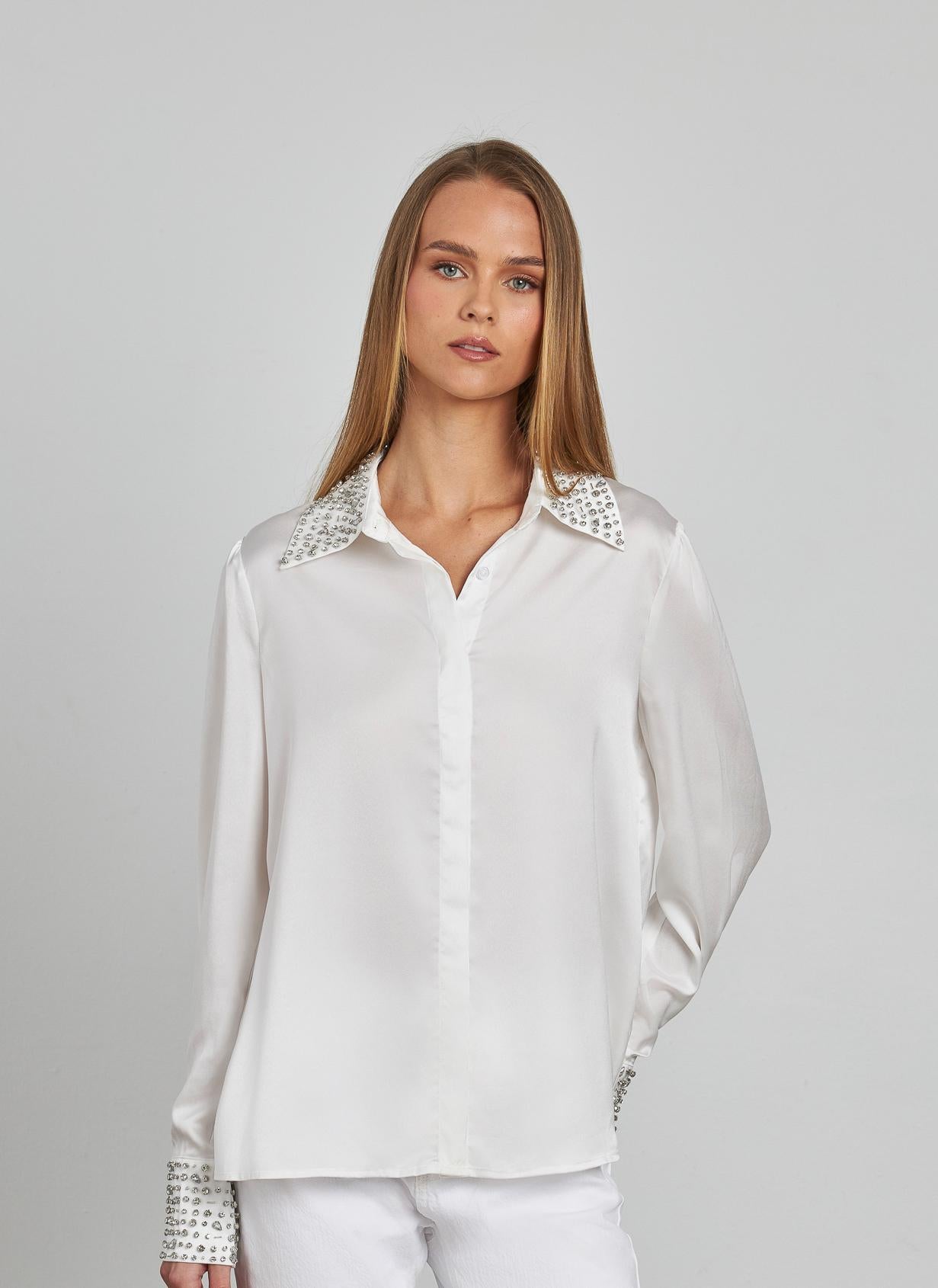 CAMICIA EFFETTO RASO CON STRASS