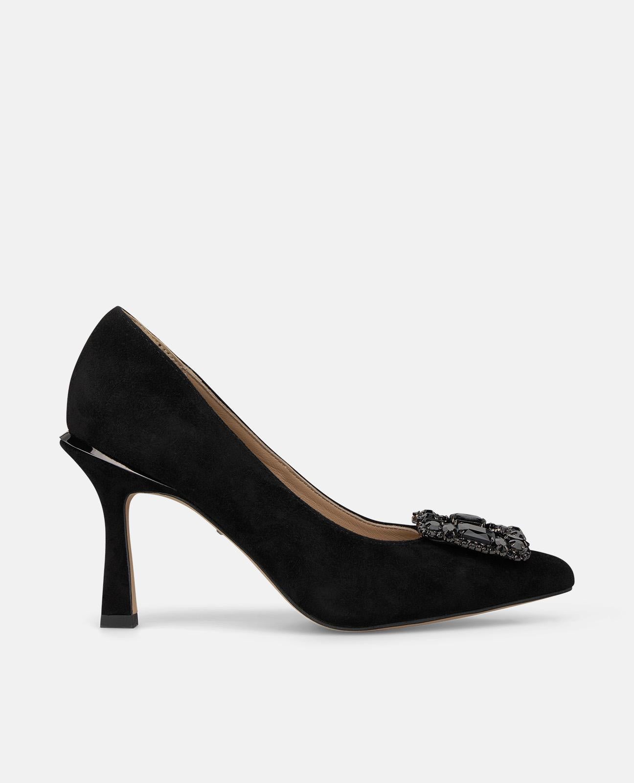 ZAPATO TACÓN ANTE CON FLOR