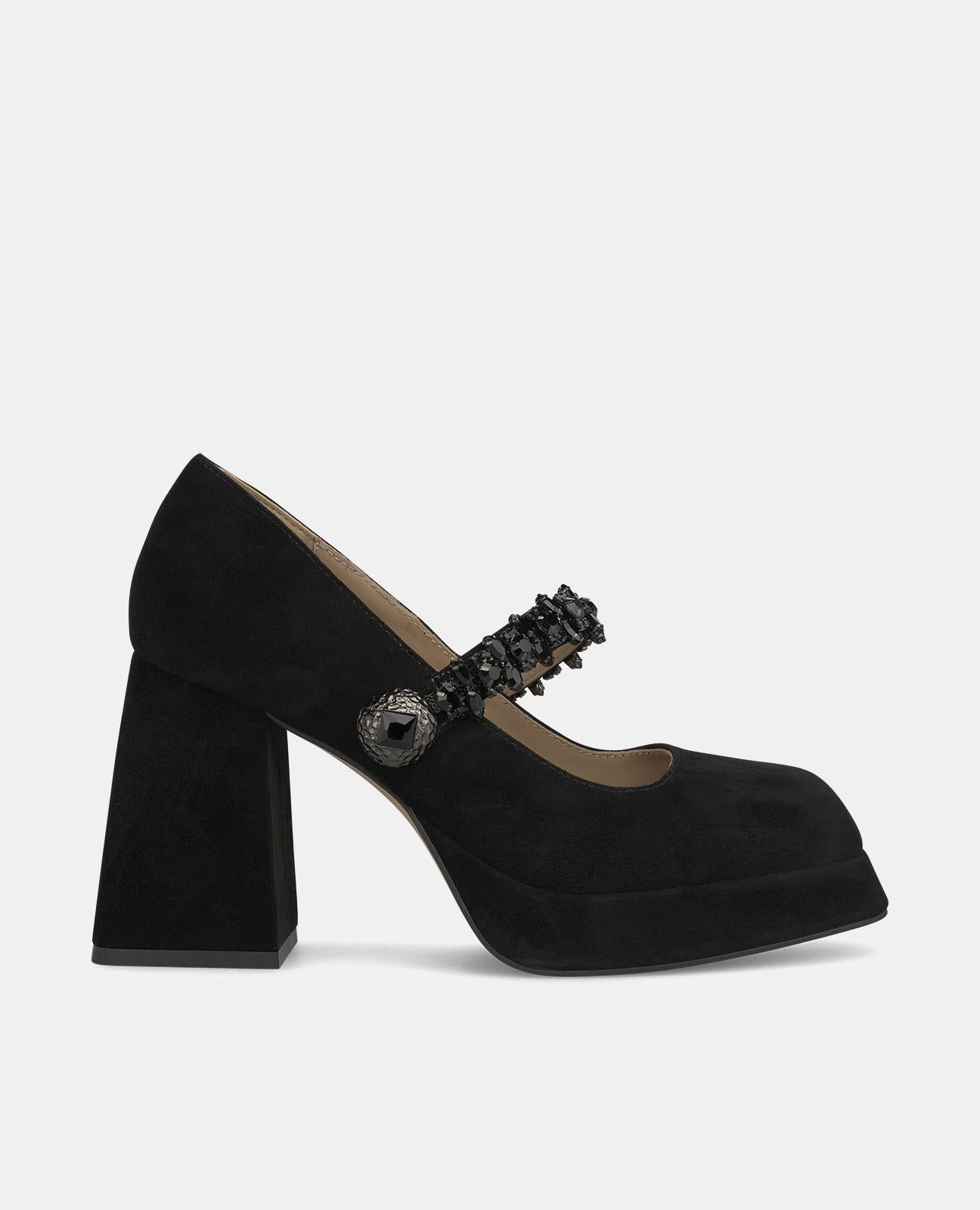 CHAUSSURE À TALON AVEC BOUTON EN STRASS