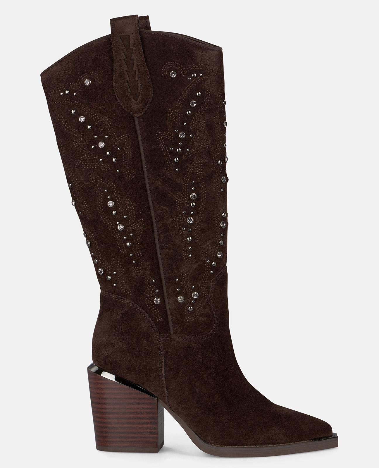 BOTTE À TALON CLOUTÉE AVEC STRASS