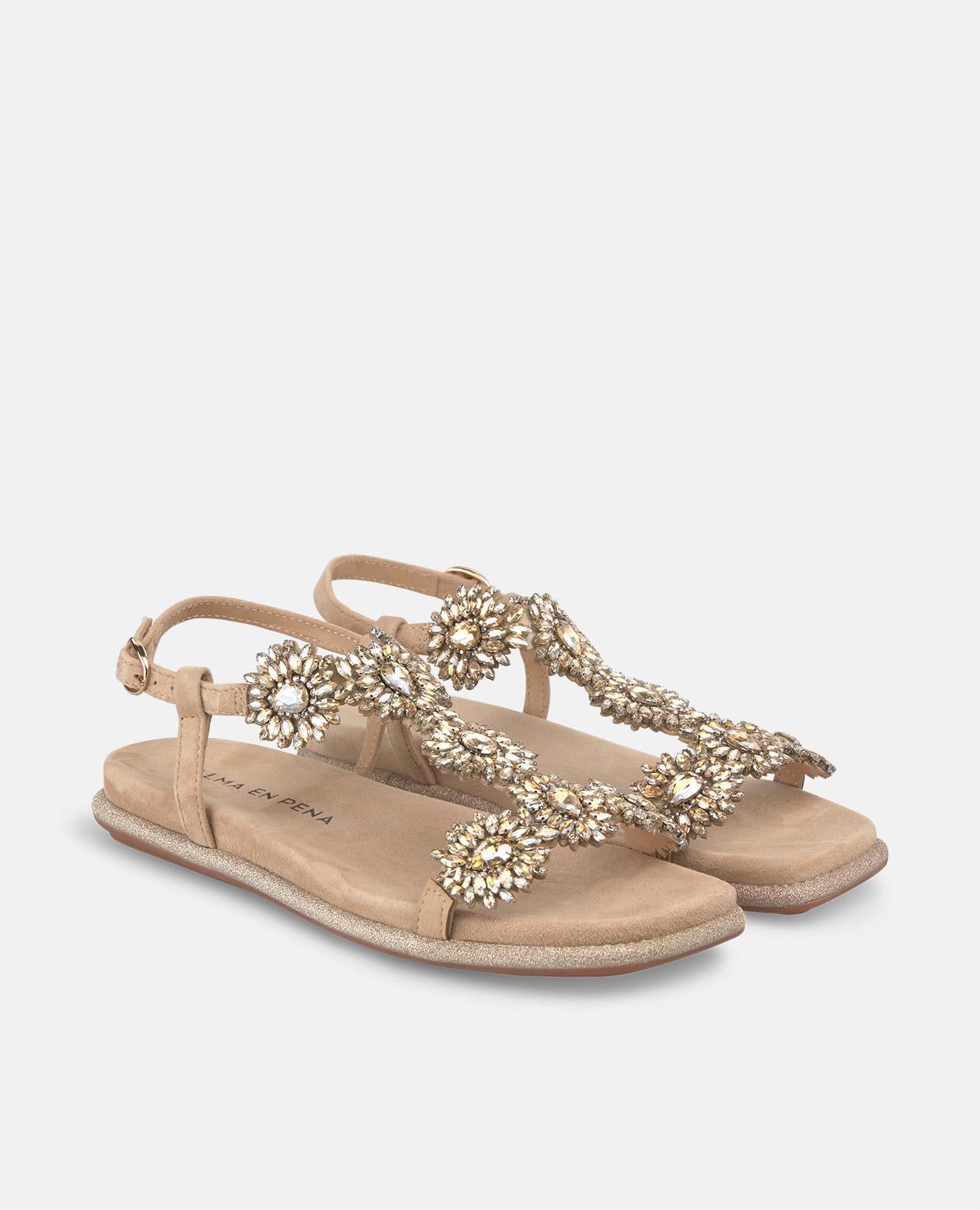 SANDALIA CON PEDRERÍA PLANA