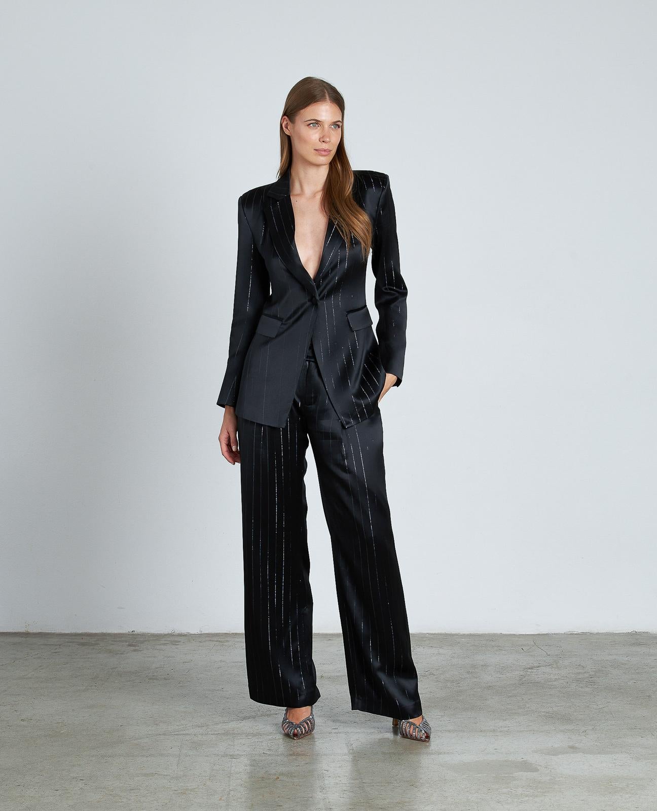 PANTALÓN DIPLOMÁTICO RAYA METALIZADA