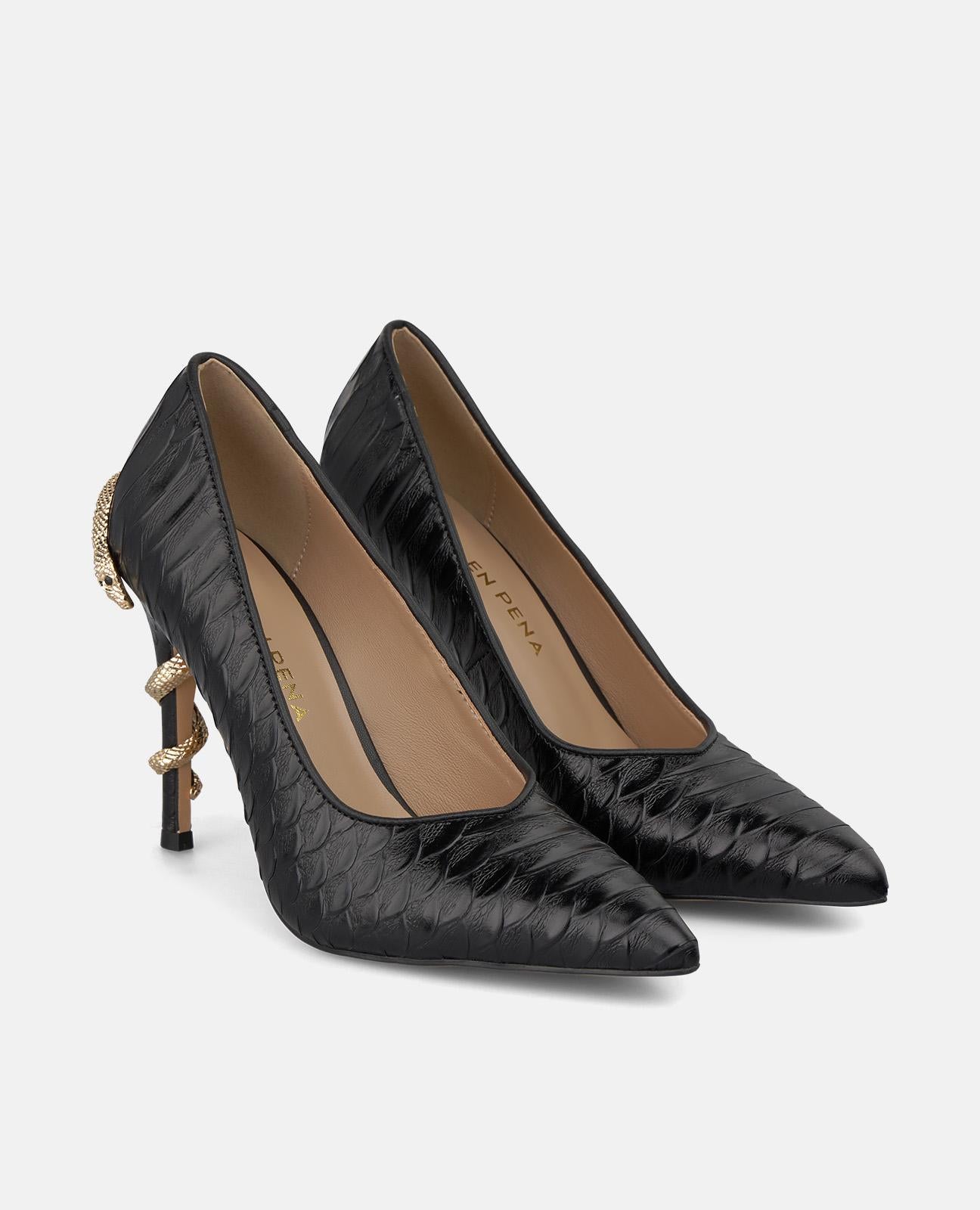 ZAPATO PIEL TACÓN CON SERPIENTE