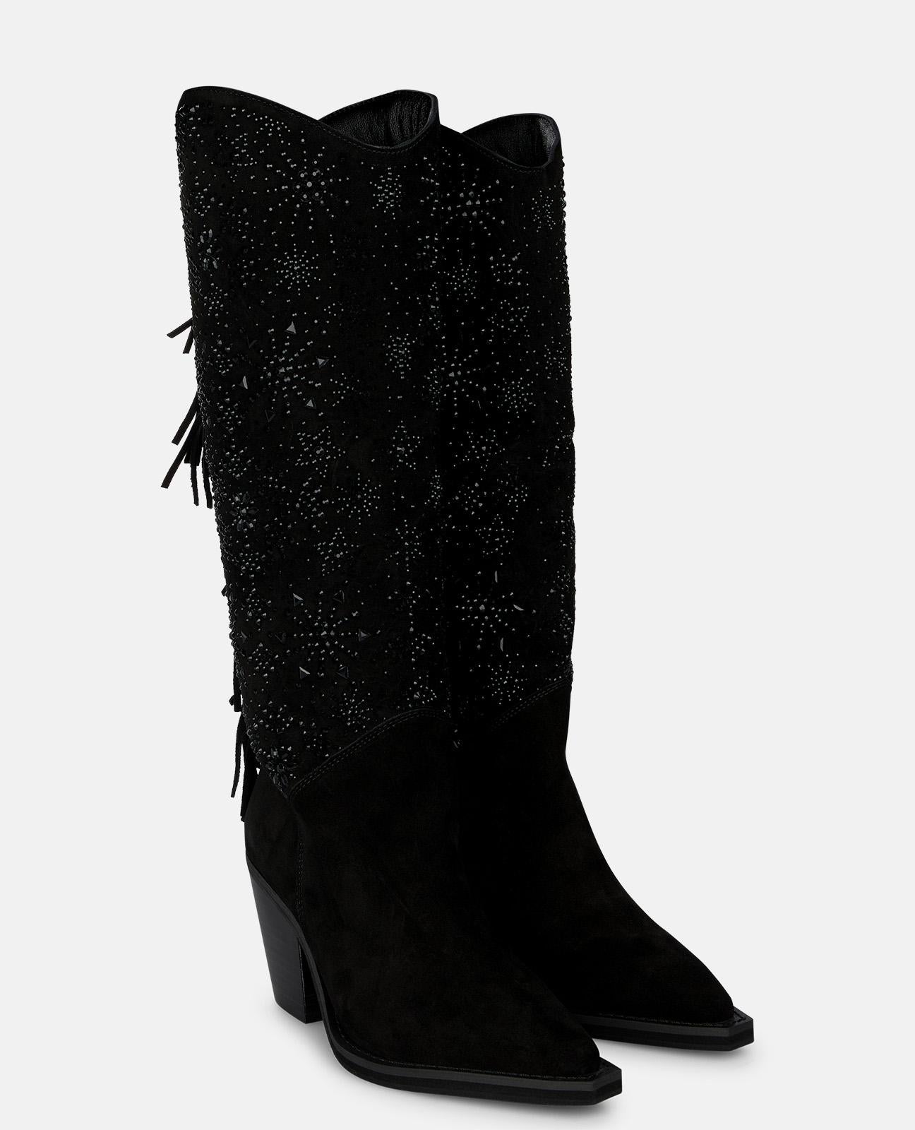 BOTA COWBOY DE ANTE CON PEDRERÍA Y FLECOS