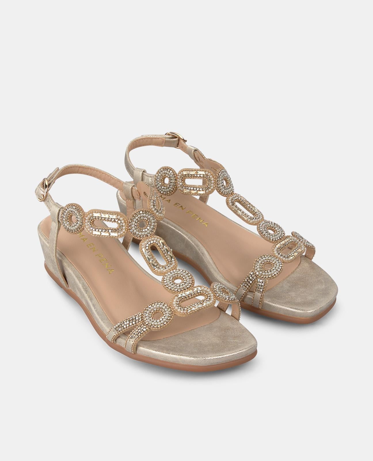 LOW WEDGE SANDAL WITH RHINESTONES