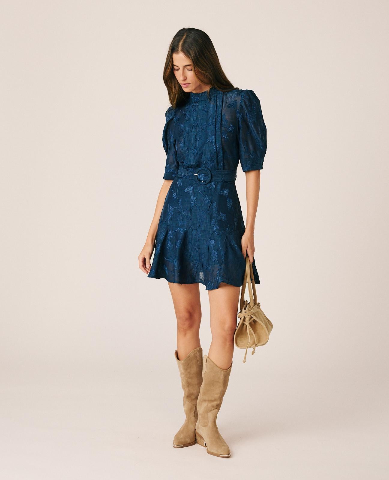 VESTIDO MINI JACQUARD FLORAL