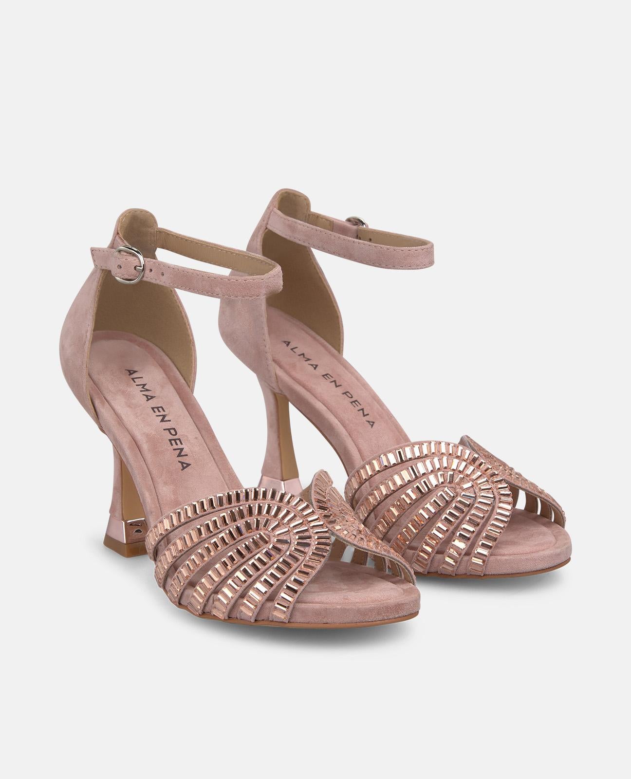 METALLIC MESH HEELED SANDALS