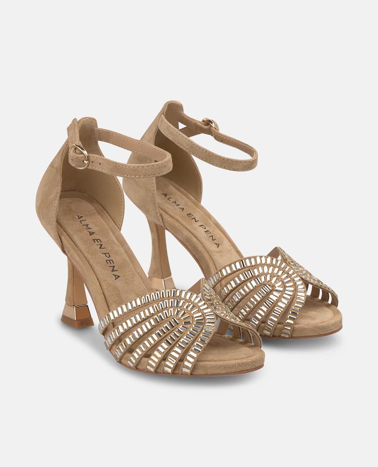 METALLIC MESH HEELED SANDALS