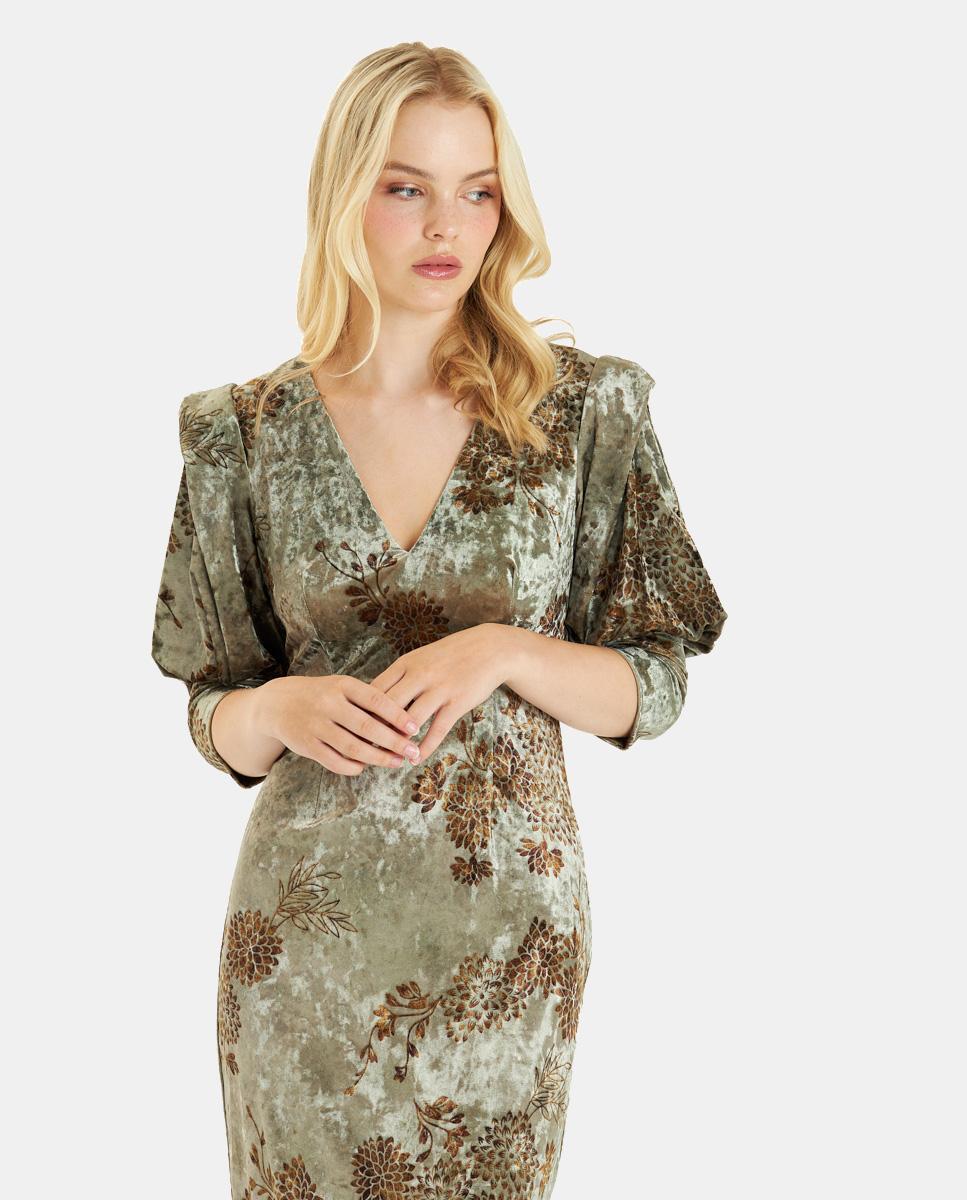 VESTIDO DE VELUDO COM MANGAS BUFANTES