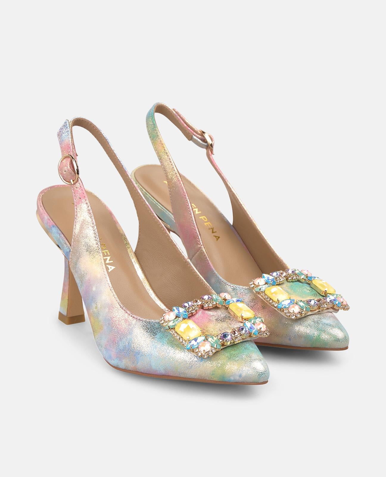 SALON DESTALONADO CON HEBILLA PEDRERIA MULTICOLOR