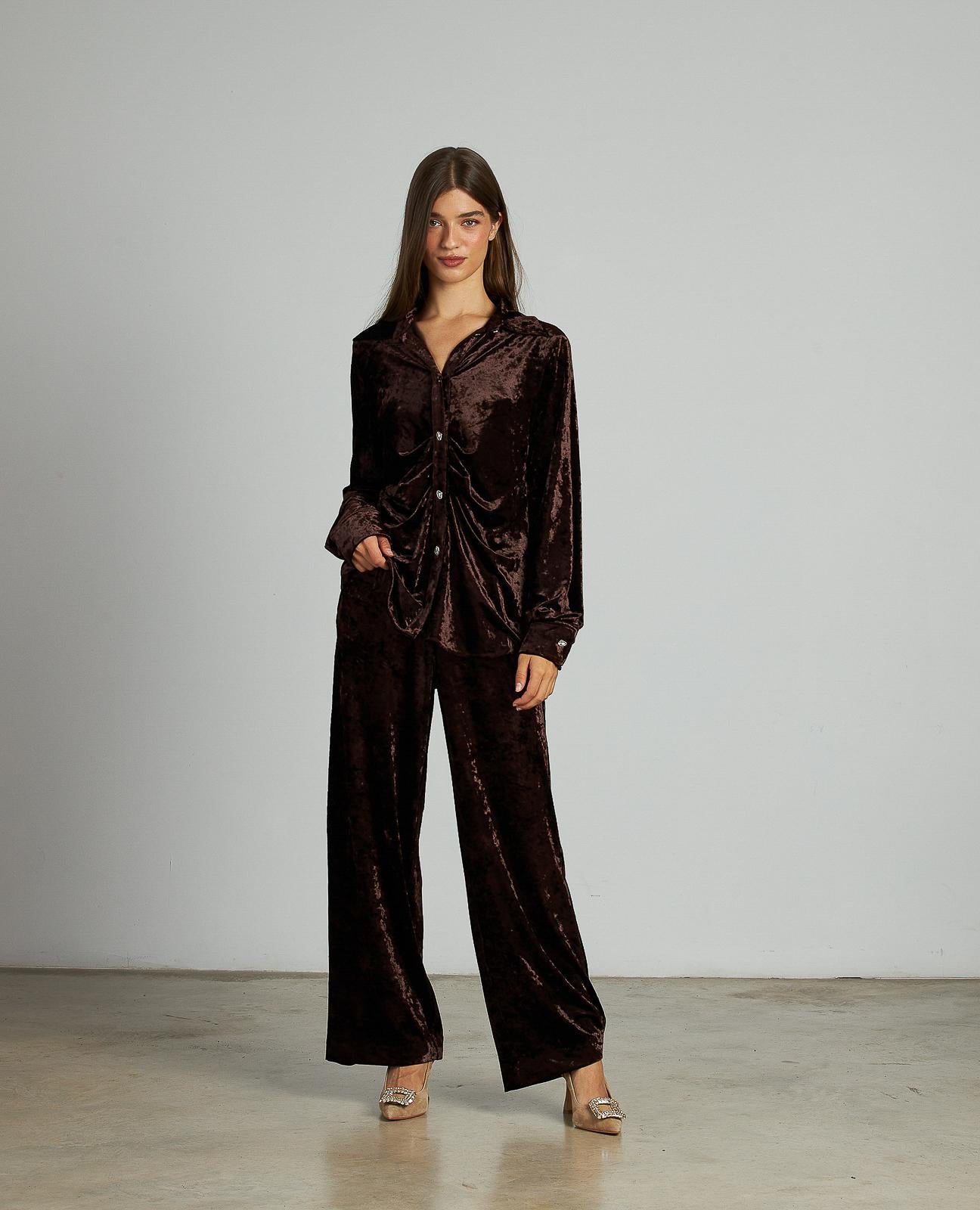 CAMISA DRAPEADA TERCIOPELO