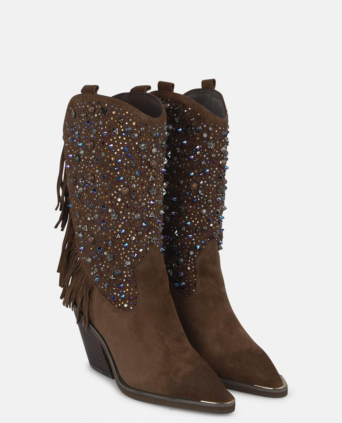 BOTA COWBOY DE ANTE CON PEDRERÍA Y FLECOS