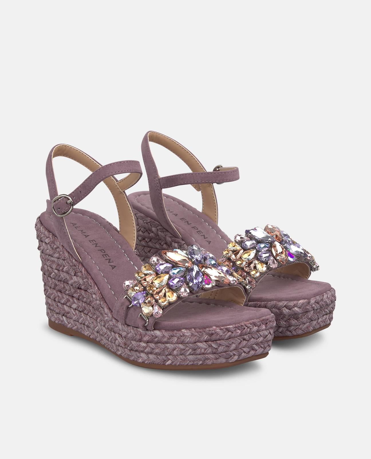Platform Espadrille Sandals with Floral Rhinestones
