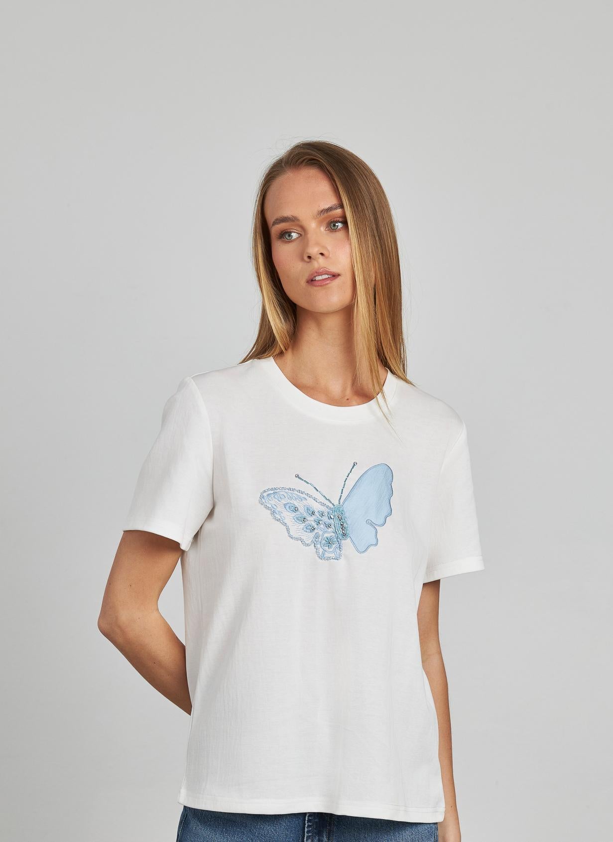 EMBROIDERED BUTTERFLY T-SHIRT