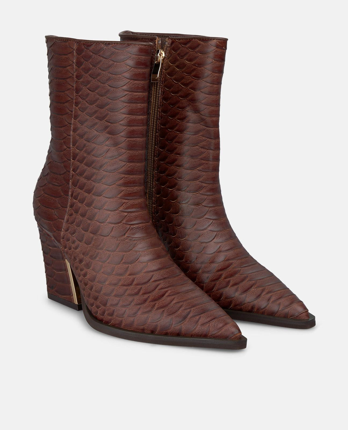TEXTURED LEATHER ANKLE BOOTS WITH A SNAKE-LIKE EFFECT