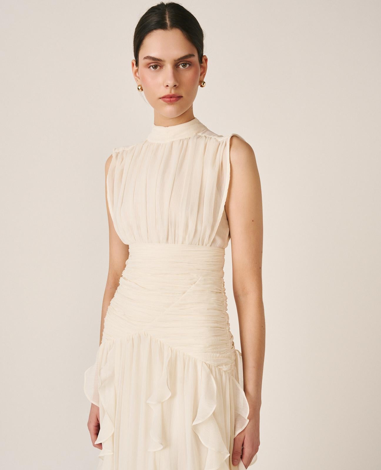 VESTIDO LONGO COM VOLANTES