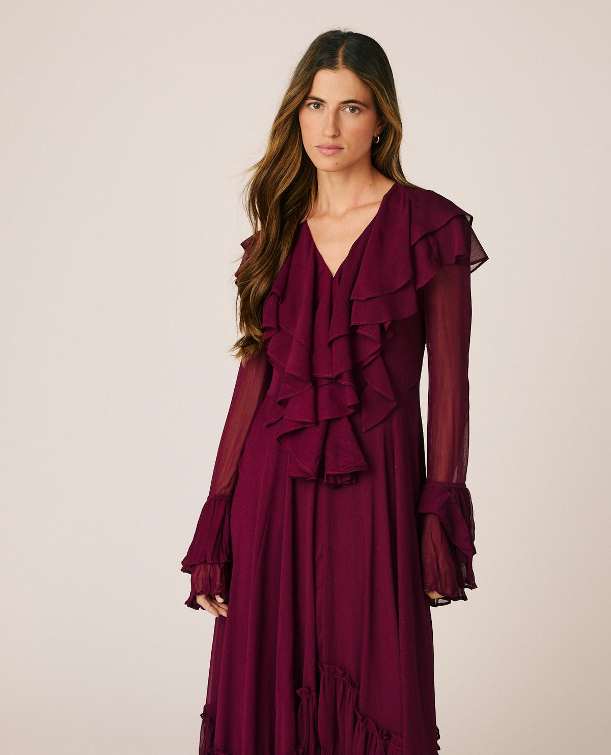VESTIDO LARGO GASA CON VOLANTES