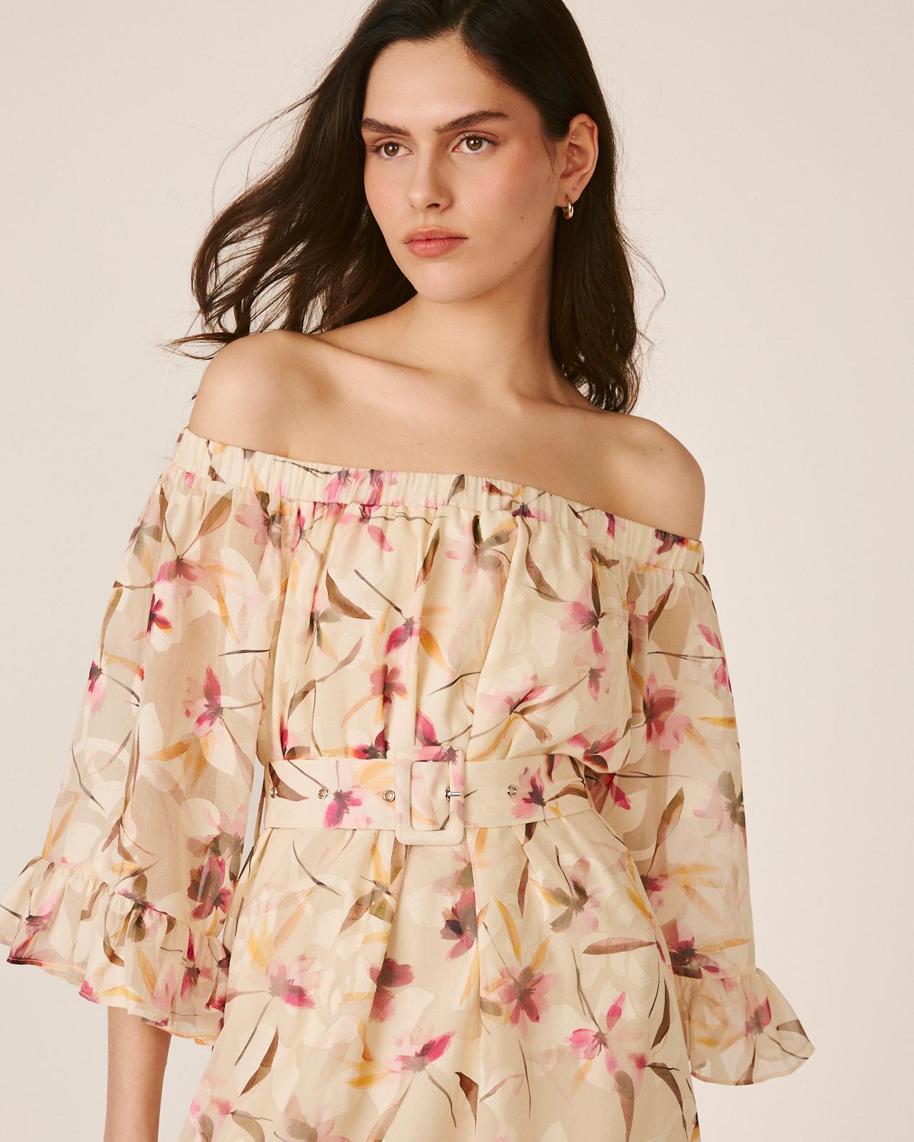 VESTIDO MÉDIO COM MANGAS FOLHADAS