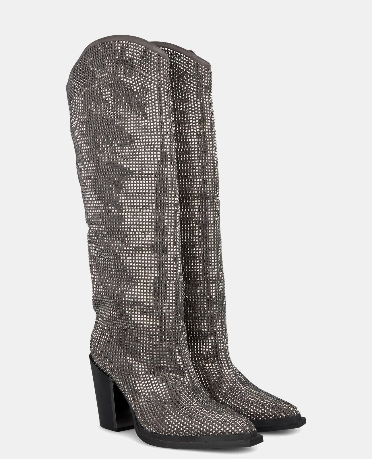 BOTTE À JAMBE LARGE AVEC STRASS