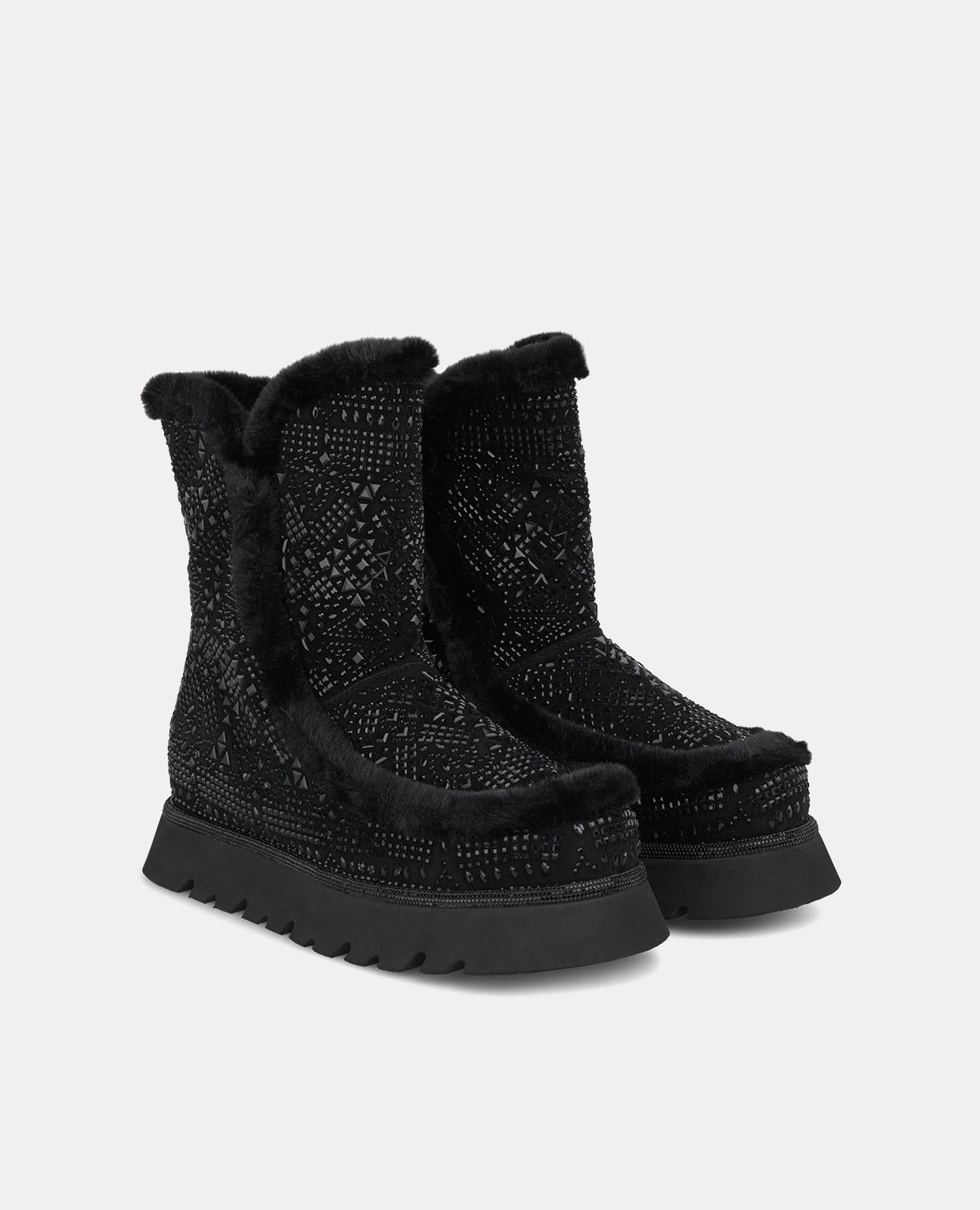 BOTTINES À EFFET DE FOURRURE