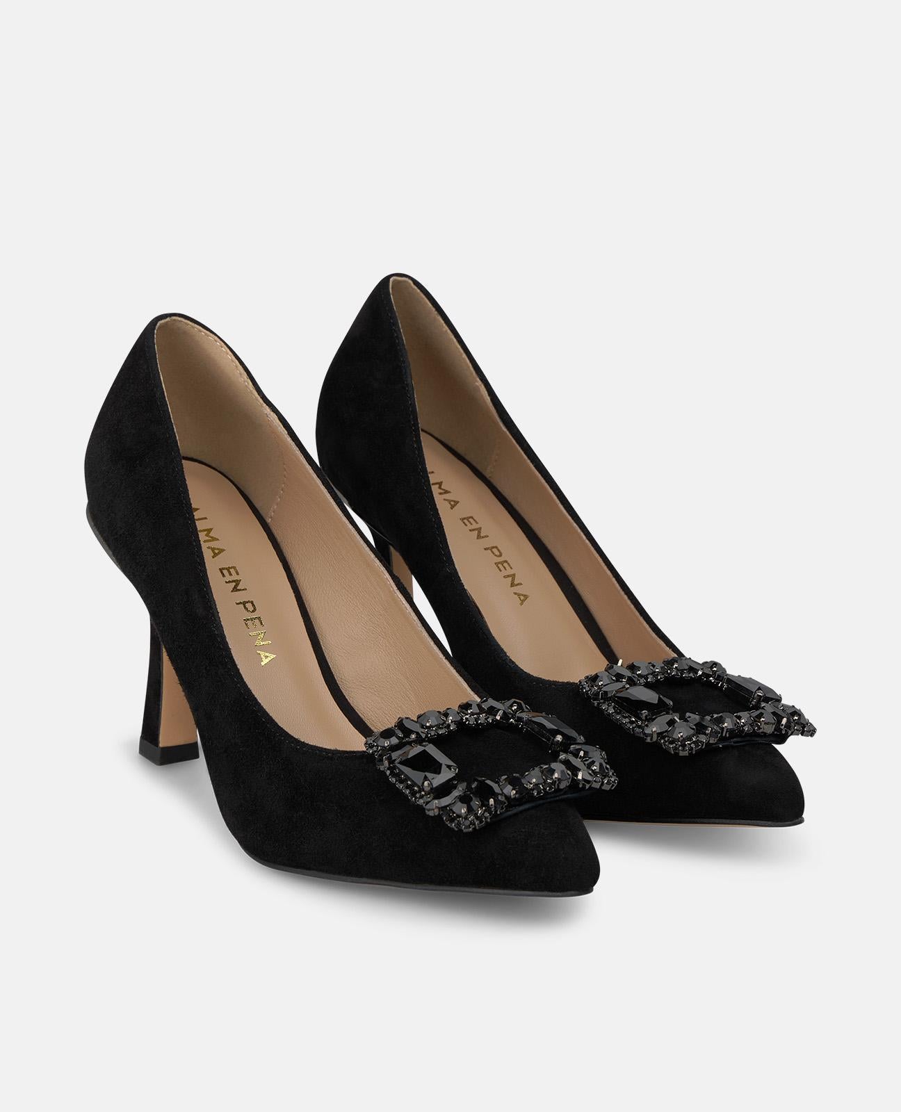 ZAPATO TACÓN ANTE CON FLOR