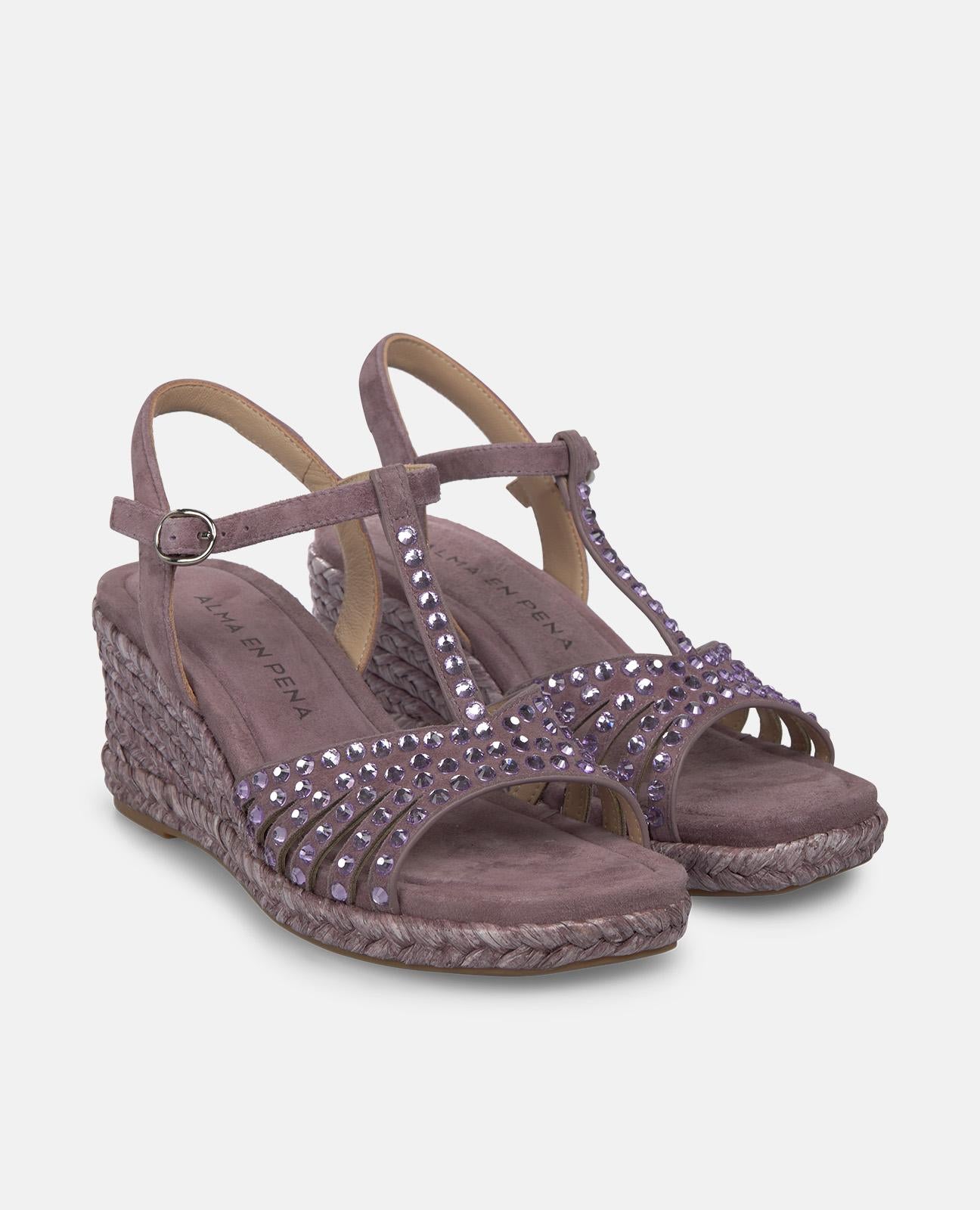 SANDALIA CUÑA REJILLA EN PEDRERIA