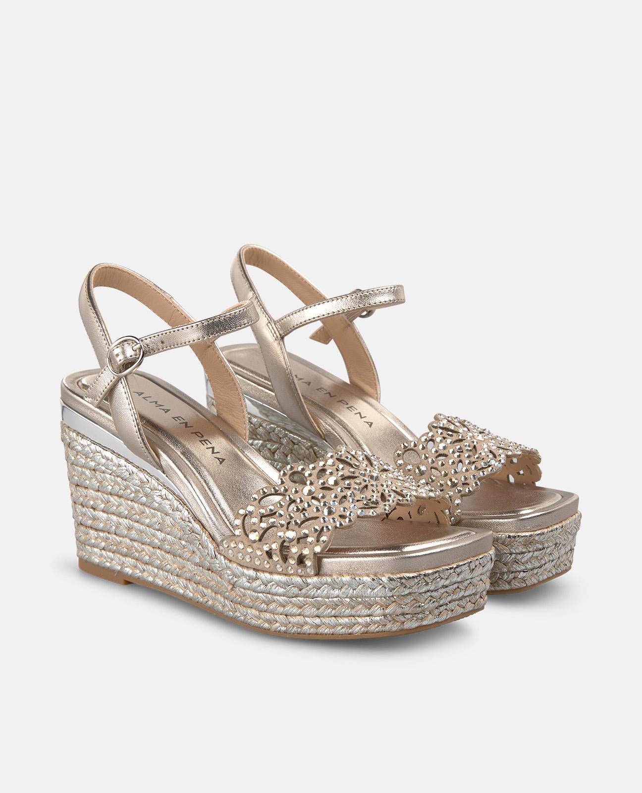 ESPARTO WEDGE SANDAL WITH EMBROIDERED WIDE STRAP