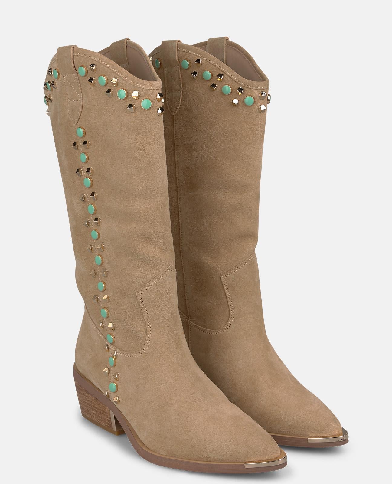 BOTA COWBOY DE ANTE CON TACHAS Y PEDRERÍA