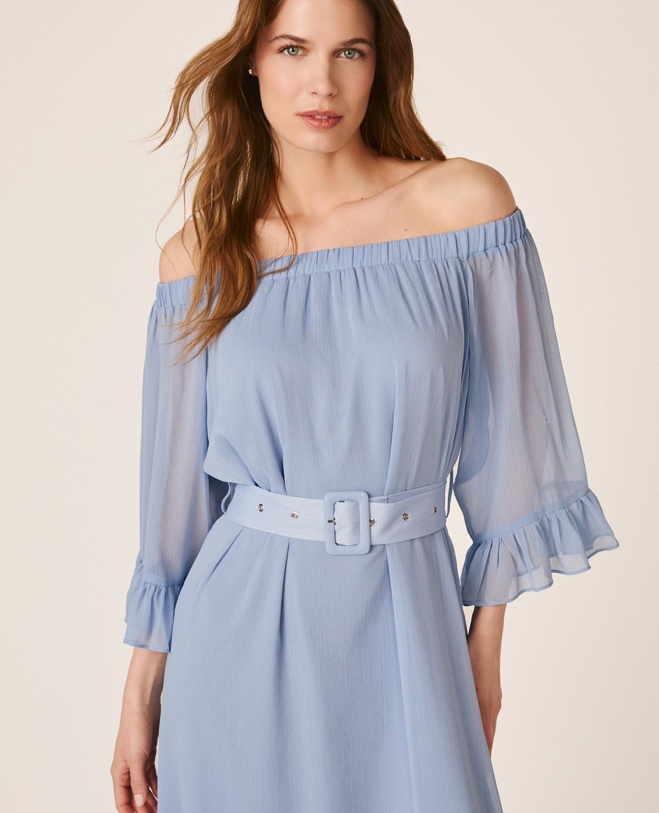 VESTIDO MÉDIO COM MANGAS FOLHADAS