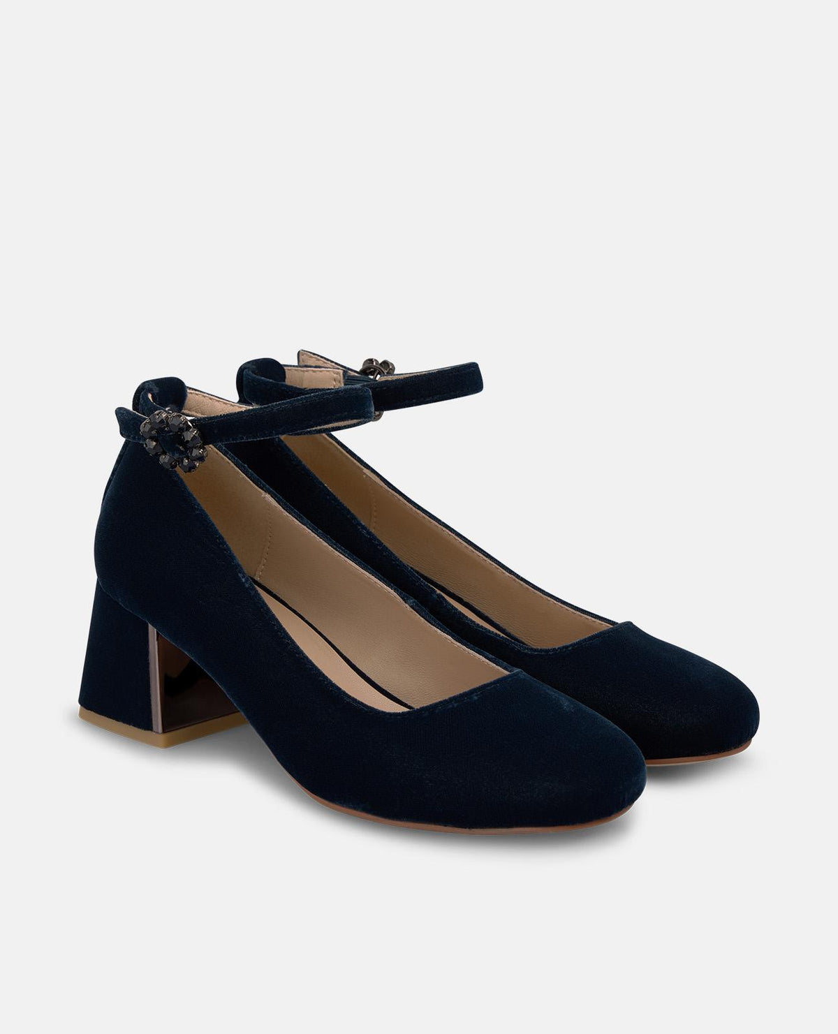 VELVET SHOES WITH AN ANKLE STRAP