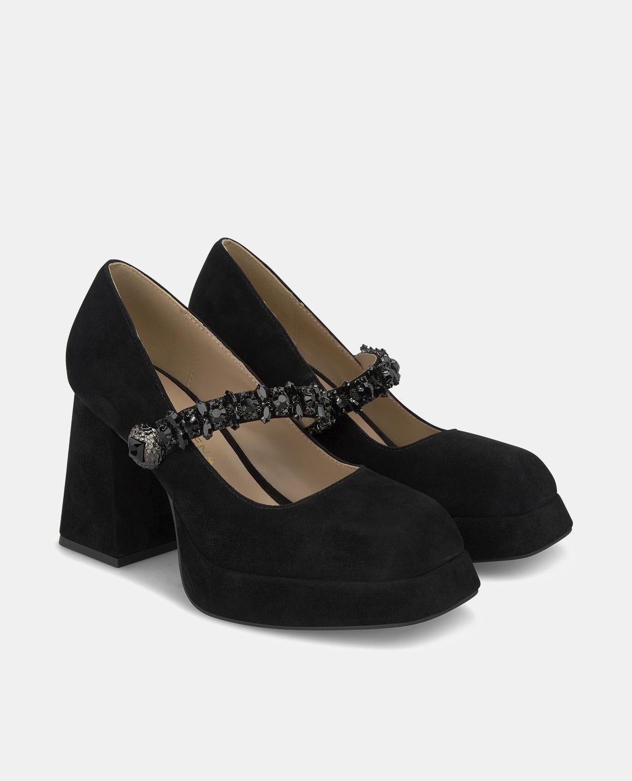 CHAUSSURE À TALON AVEC BOUTON EN STRASS