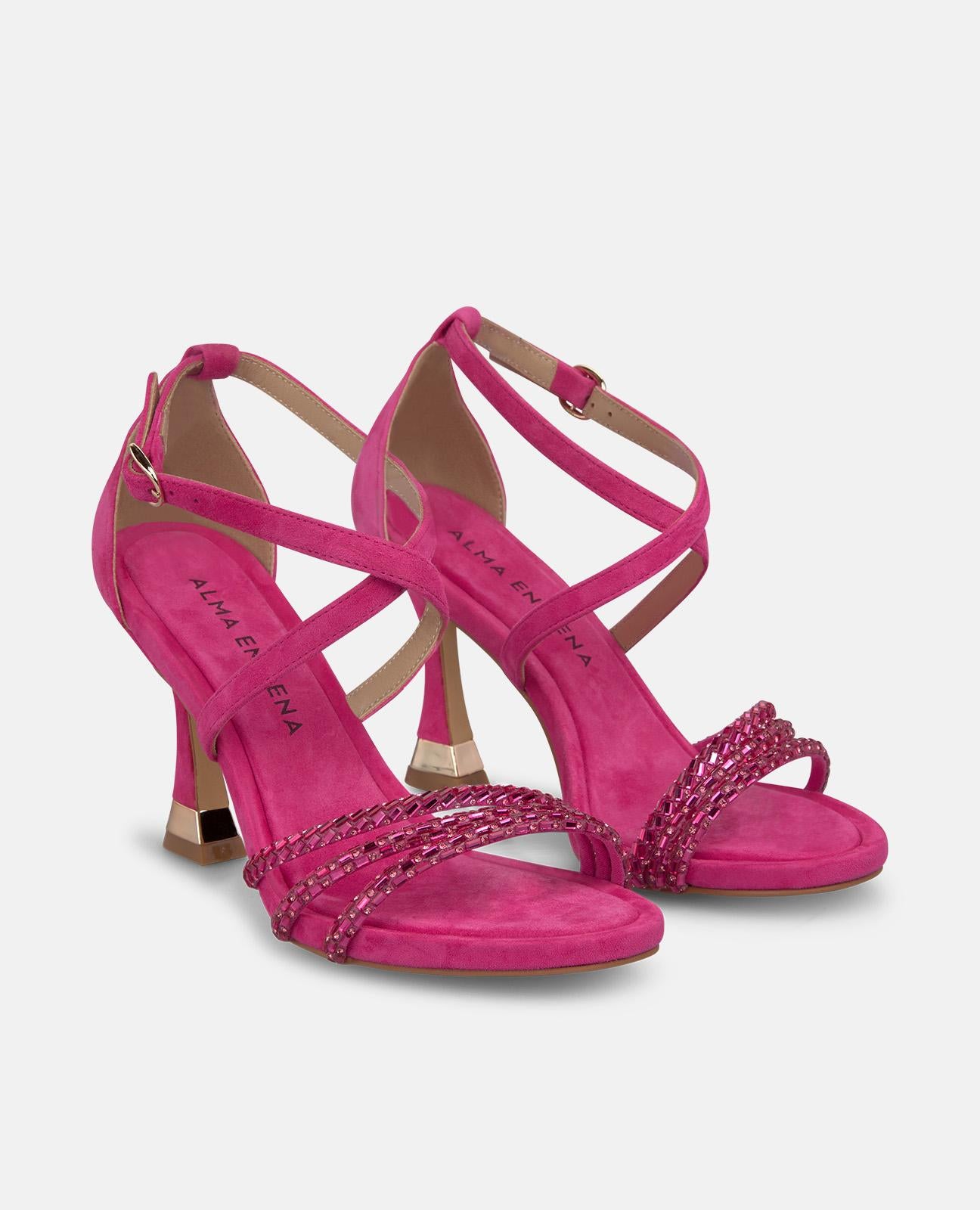 METALLIC TRANSFER STRAP HEELED SANDALS